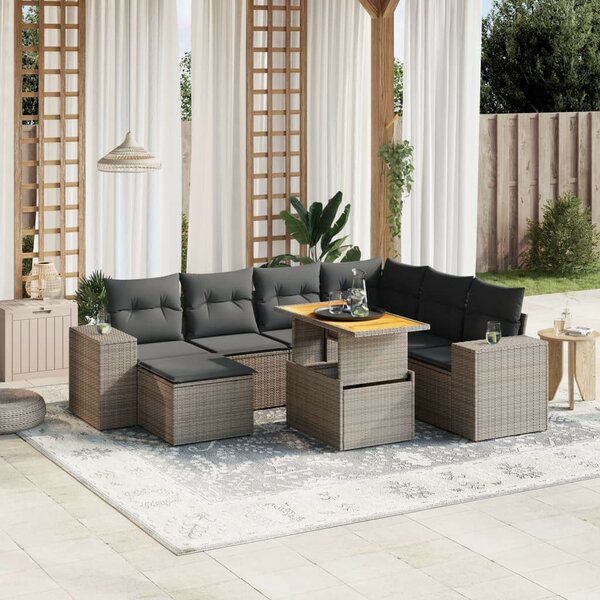 VidaXL Polyrattan Kerti Ülőgarnitúra - 8 részes - Szürke