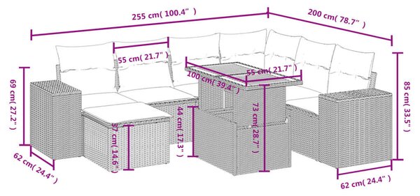 VidaXL Polyrattan Kerti Ülőgarnitúra - 8 részes - Szürke