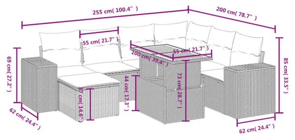 VidaXL Polyrattan Kerti Ülőgarnitúra - 8 részes - Szürke