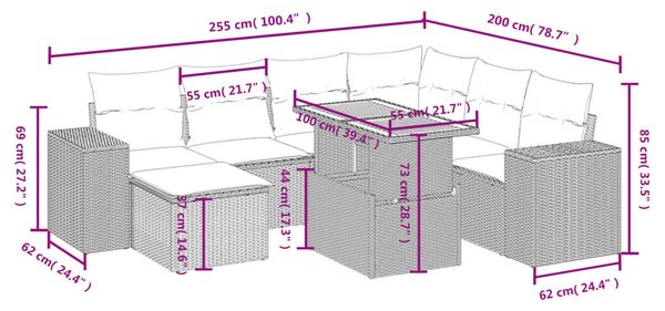 VidaXL Polyrattan Kerti Ülőgarnitúra - 8 részes - Szürke