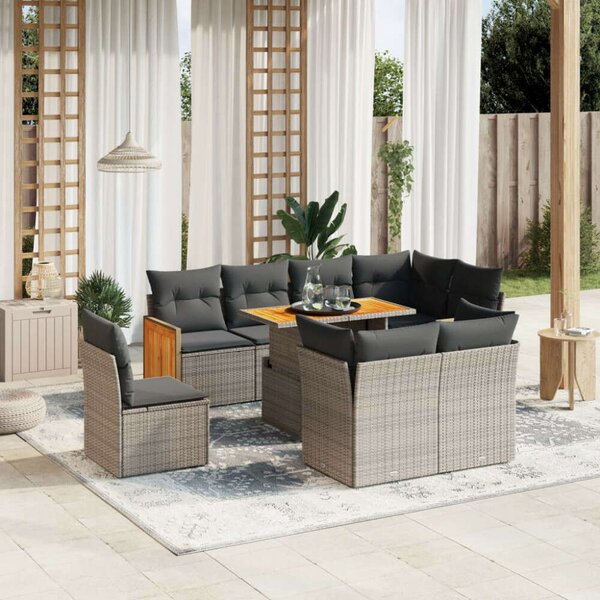 VidaXL Polyrattan Kerti Ülőgarnitúra - 9 részes - Szürke