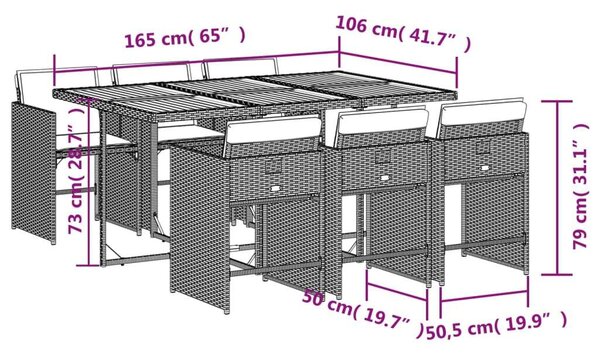 VidaXL Polyrattan Kerti Étkezőgarnitúra - 7 részes - Szürke