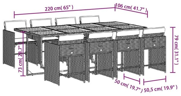 VidaXL Polyrattan Kerti Étkezőgarnitúra - 9 részes - Bézs