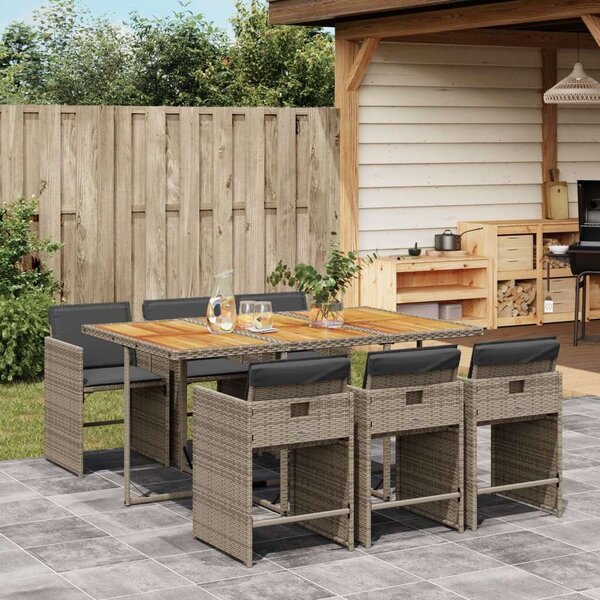 VidaXL Polyrattan Kerti Étkezőgarnitúra - 7 részes - Szürke