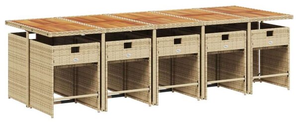 VidaXL 11 részes bézs polyrattan kerti étkezőgarnitúra párnákkal