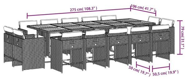 VidaXL Kerti Étkezőgarnitúra - Polyrattan - 15 részes