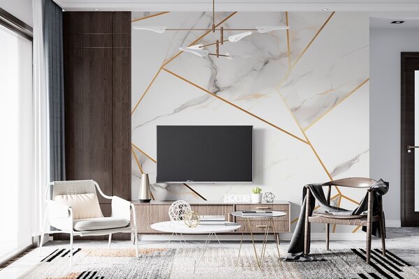 Fotótapéta Márványfelület utánzata sárga geometrikus mintával, Fotótapéta modern, w09363 : Uwalls.hu