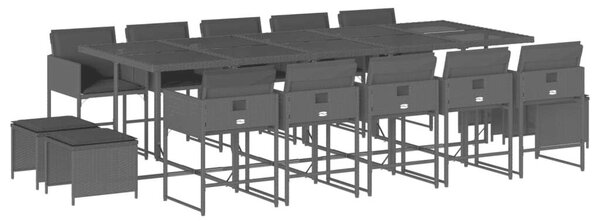 VidaXL Polyrattan Kerti Étkezőgarnitúra - 15 részes - Fekete