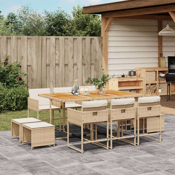 VidaXL Polyrattan Kerti Étkezőgarnitúra - 11 részes - Bézs