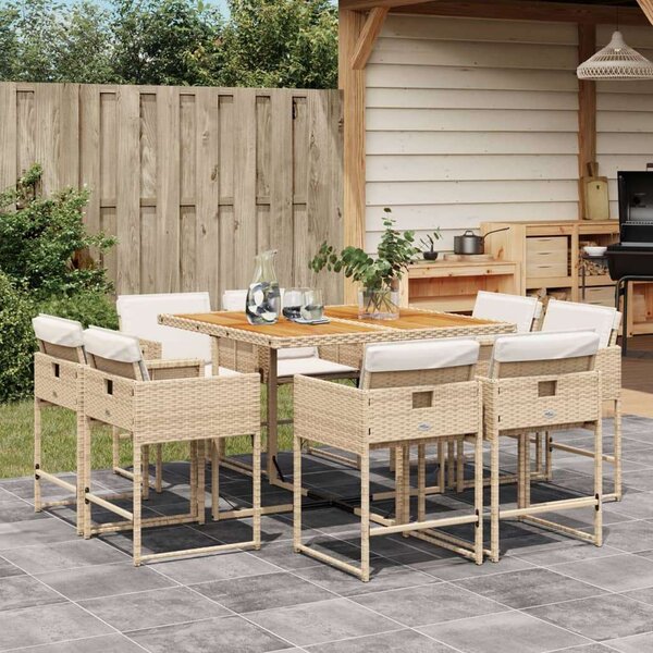 VidaXL Polyrattan Kerti Étkezőgarnitúra - 9 részes - Bézs