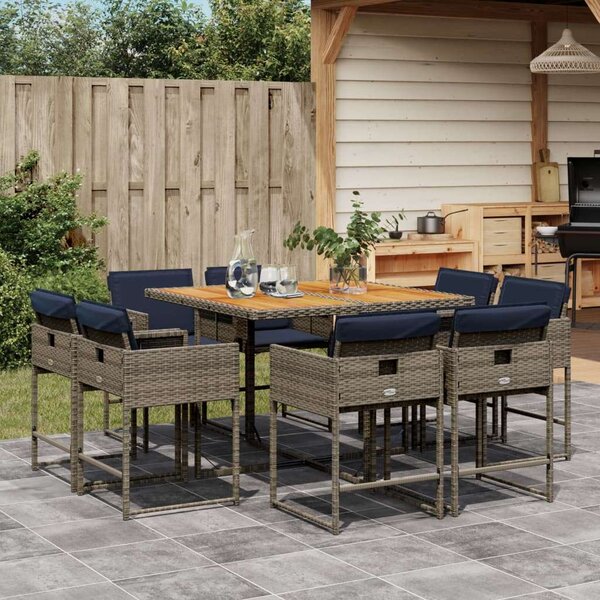VidaXL Polyrattan Kerti Étkezőgarnitúra - 9 részes - Szürke