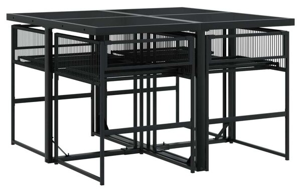 VidaXL - 5 részes Kerti Étkezőgarnitúra - Fekete Polyrattan