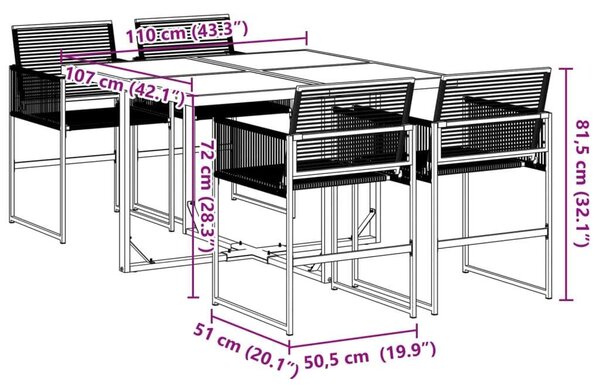VidaXL - 5 részes Kerti Étkezőgarnitúra - Fekete Polyrattan