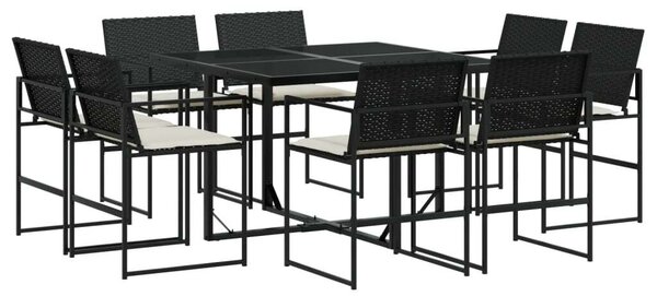 Polyrattan Kerti Étkezőgarnitúra - 9 részes - Fekete