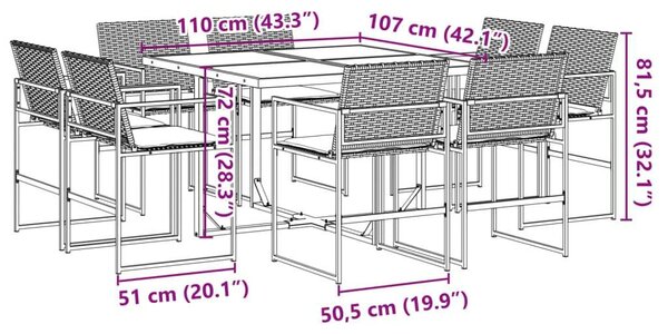 Polyrattan Kerti Étkezőgarnitúra - 9 részes - Fekete