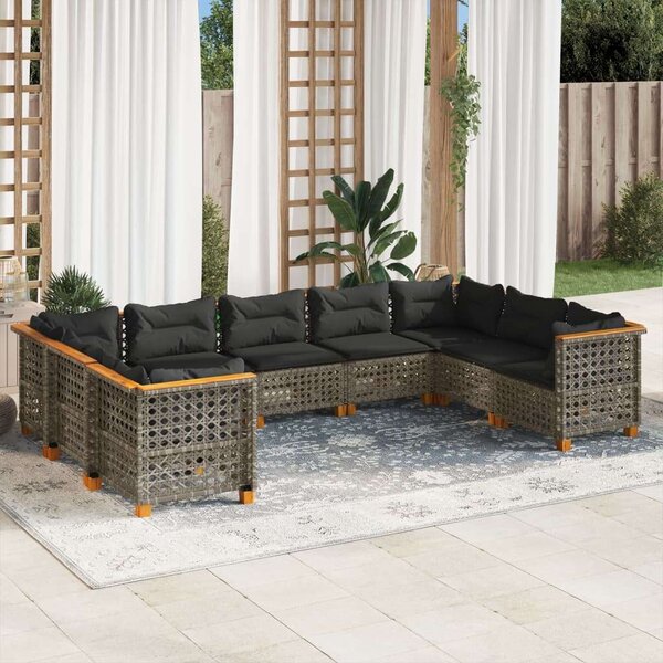 Polyrattan Kerti Ülőgarnitúra - 9 részes - Szürke