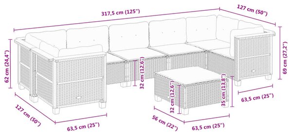 VidaXL 8 részes Kerti Ülőgarnitúra - Fekete Polyrattan
