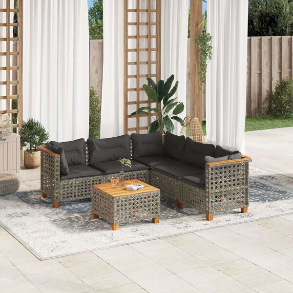 Polyrattan Kerti Ülőgarnitúra - 6 részes - Szürke