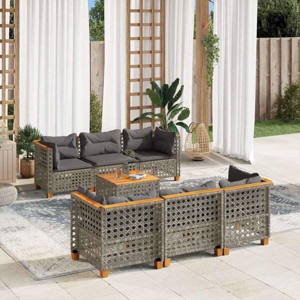Polyrattan Kerti Ülőgarnitúra - 7 részes - Szürke
