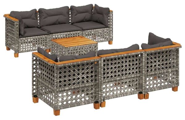 Polyrattan Kerti Ülőgarnitúra - 7 részes - Szürke