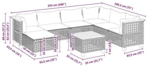 VidaXL Polyrattan Kerti Ülőgarnitúra - 8 részes - Szürke