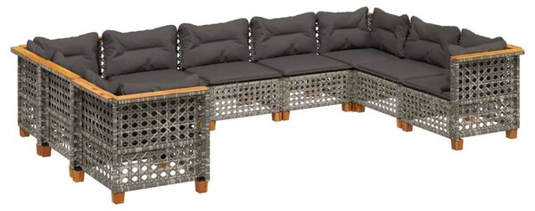 Polyrattan Kerti Ülőgarnitúra - 9 részes - Szürke