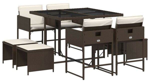 Polyrattan Kerti Étkezőgarnitúra - 9 részes - Barna