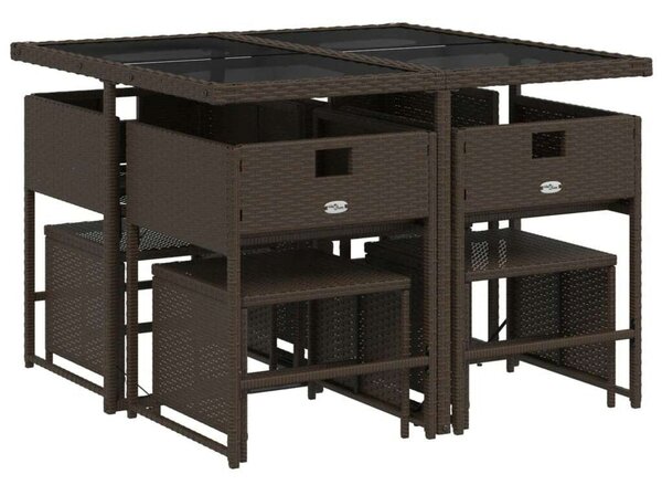 Polyrattan Kerti Étkezőgarnitúra - 9 részes - Barna