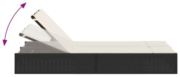 VidaXL Dupla Napozóágy - Polyrattan - Fekete - 200cm
