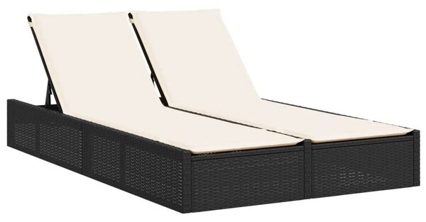 VidaXL Dupla Napozóágy - Polyrattan - Fekete - 200cm