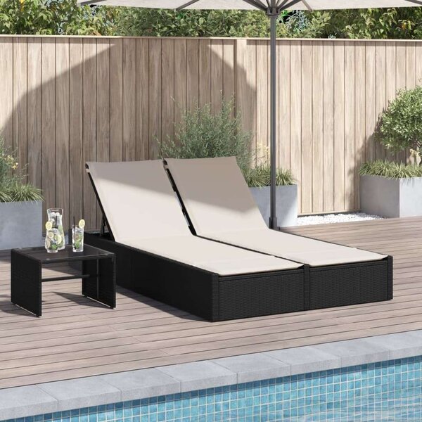 VidaXL Dupla Napozóágy - Polyrattan - Fekete - 200cm
