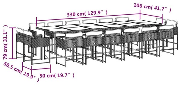 VidaXL Polyrattan Kerti Étkezőgarnitúra - 17 részes - Bézs