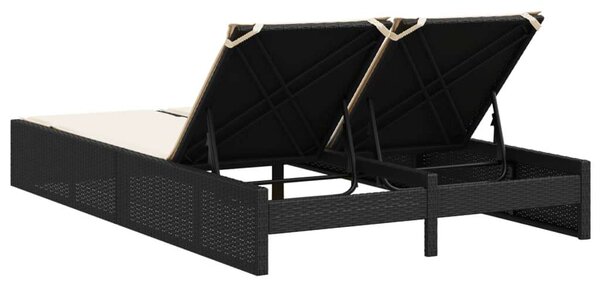 VidaXL Dupla Napozóágy - Polyrattan - Fekete - 200cm