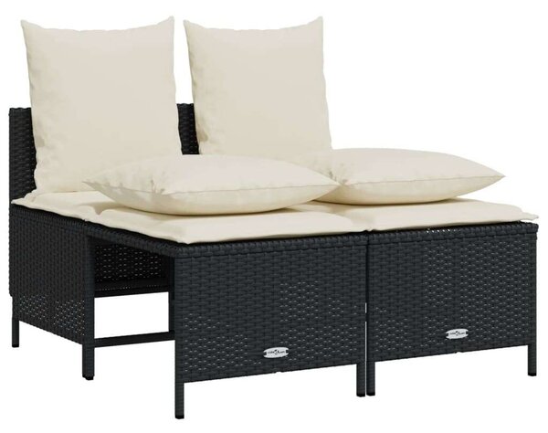 VidaXL 5 részes fekete polyrattan kerti kanapészett párnákkal