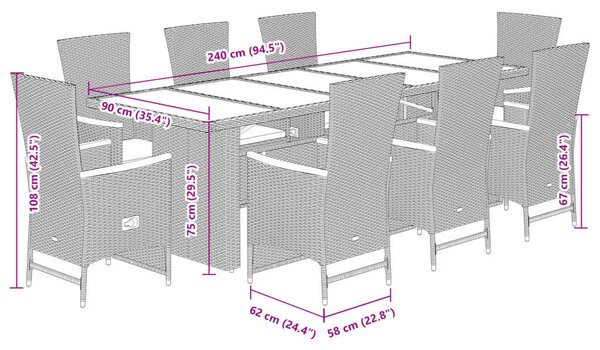 VidaXL 9 Személyes Polyrattan Kerti Étkezőgarnitúra - Szürke