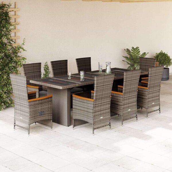 VidaXL 9 Személyes Polyrattan Kerti Étkezőgarnitúra - Szürke