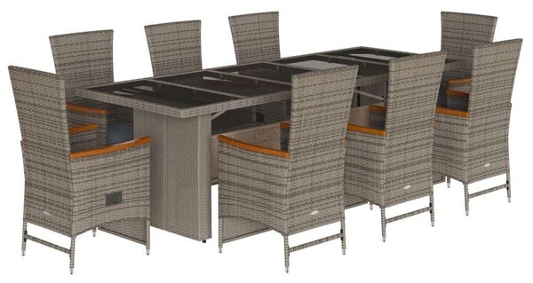 VidaXL 9 Személyes Polyrattan Kerti Étkezőgarnitúra - Szürke