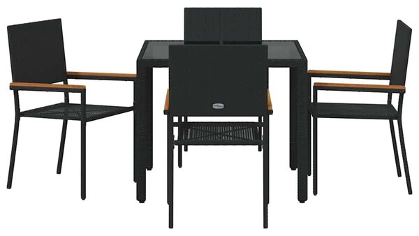 VidaXL Kert étkező szett 5 pcs Fekete 90 x 90 x 75 cm polirattan