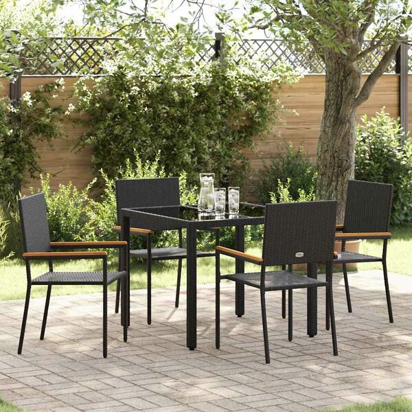 VidaXL Kert étkező szett 5 pcs Fekete 90 x 90 x 75 cm polirattan