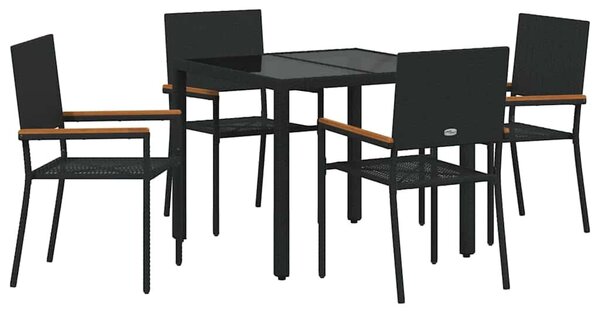 VidaXL Kert étkező szett 5 pcs Fekete 90 x 90 x 75 cm polirattan
