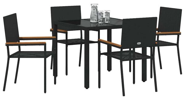 VidaXL Kert étkező szett 5 pcs Fekete 90 x 90 x 75 cm polirattan