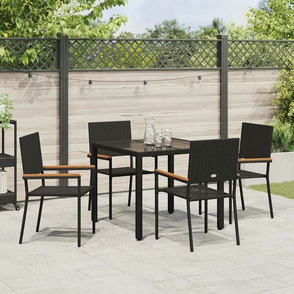 VidaXL Kert étkező szett 5 pcs Fekete 90 x 90 x 75 cm polirattan