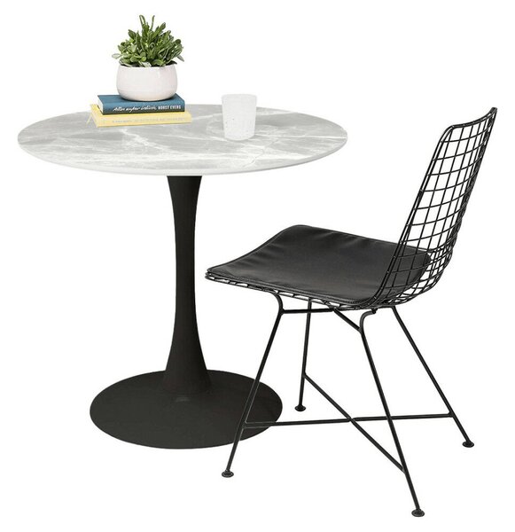 Étkezőasztal, szürke márvány/fekete, átmérő 90 cm, LORIAN TYP 1