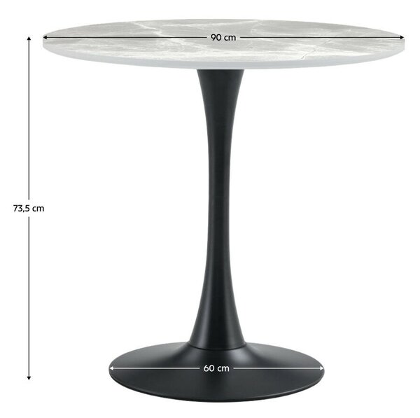 Étkezőasztal, szürke márvány/fekete, átmérő 90 cm, LORIAN TYP 1