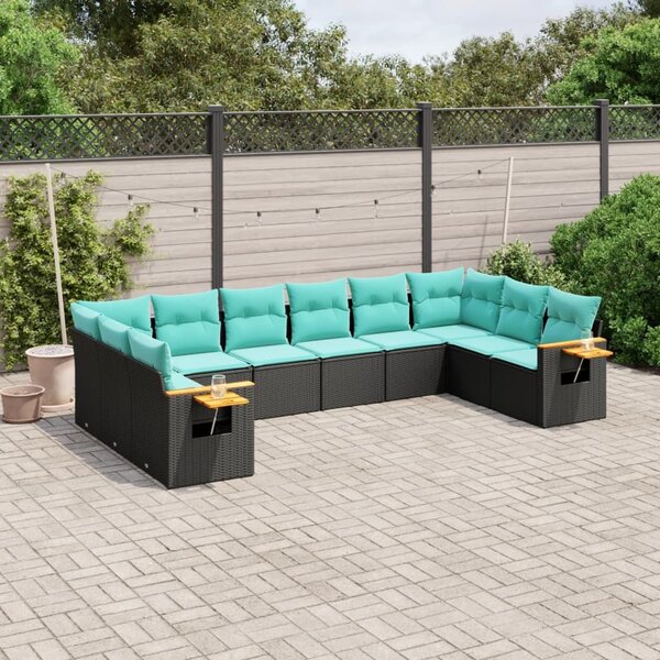 VidaXL 10 részes fekete polyrattan kerti ülőgarnitúra párnával