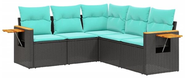 VidaXL 5 részes fekete polyrattan kerti ülőgarnitúra párnával