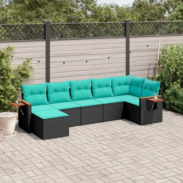 VidaXL 7 részes fekete polyrattan kerti ülőgarnitúra párnákkal