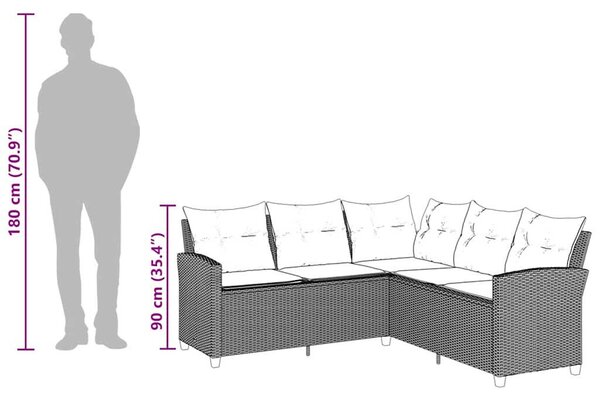 Szürke polyrattan L-alakú kanapé párnákkal