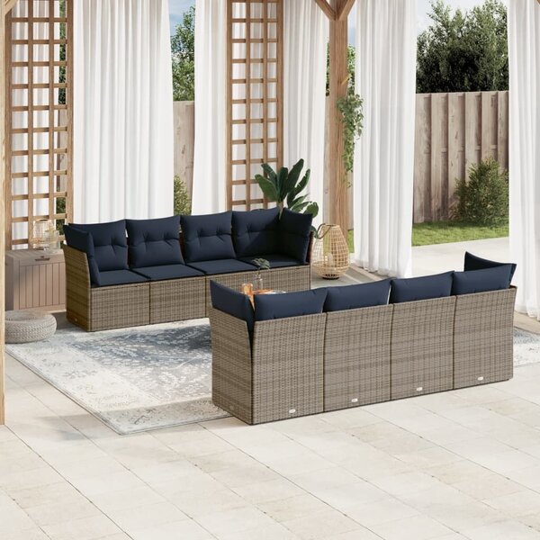 VidaXL 9 részes szürke polyrattan kerti ülőgarnitúra párnával