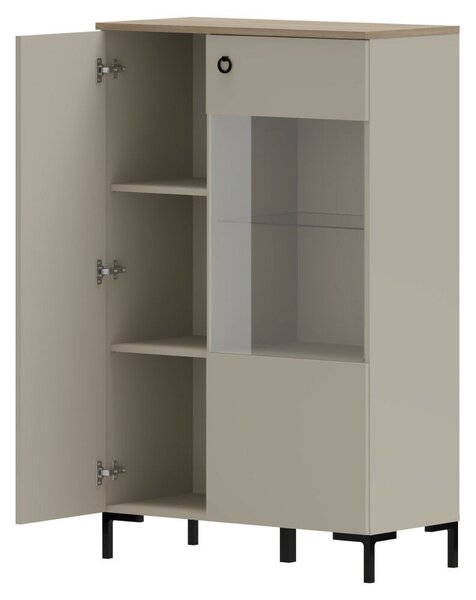 Alacsony vitrin, szürkésbarna Taupe/silverjack tölgy, DOMCA 1D1W/140